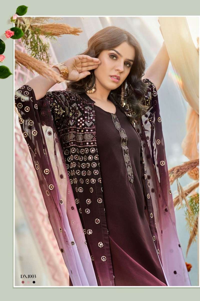 M&m-Arzoie-Georgette-Hand Work-Kurti-Pant-Jacket-1003-C